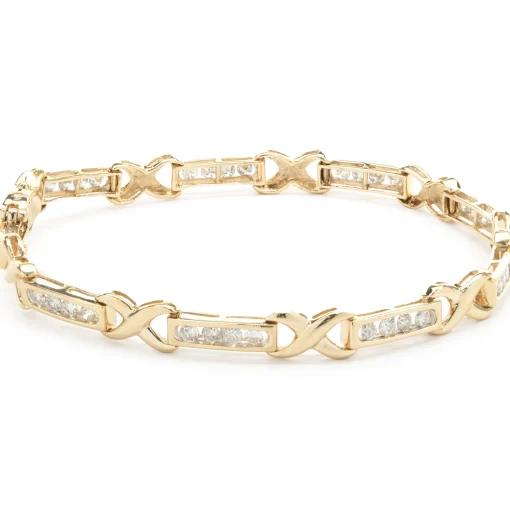 14 Karat Yellow Gold Channel Set Diamond X Tennis Bracelet