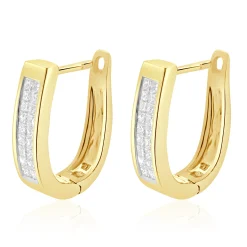 14 Karat Yellow Gold Channel Set Princess Cut Diamond Hoop Earrings