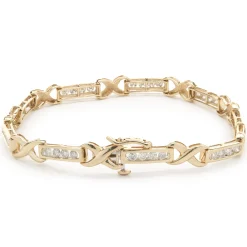 14 Karat Yellow Gold Channel Set Diamond X Tennis Bracelet