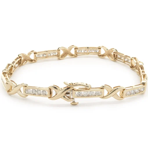 14 Karat Yellow Gold Channel Set Diamond X Tennis Bracelet