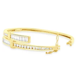 14 Karat Yellow Gold Channel Set Diamond Bypass Bangle Bracelet