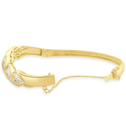 18 Karat Yellow Gold Channel Set Baguette Cut Diamond Braided Bangle Bracelet