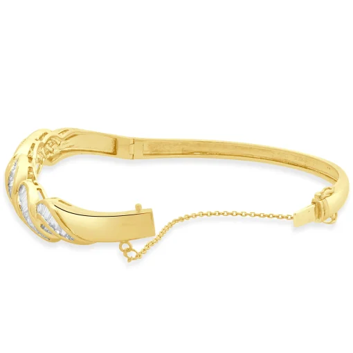 18 Karat Yellow Gold Channel Set Baguette Cut Diamond Braided Bangle Bracelet