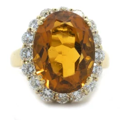 18 Karat Yellow Gold Citrine and Diamond Ring
