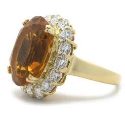 18 Karat Yellow Gold Citrine and Diamond Ring