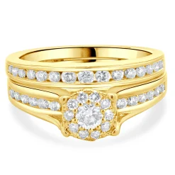 14 Karat Yellow Gold Cluster Diamond Engagement Ring