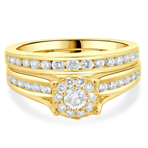 14 Karat Yellow Gold Cluster Diamond Engagement Ring