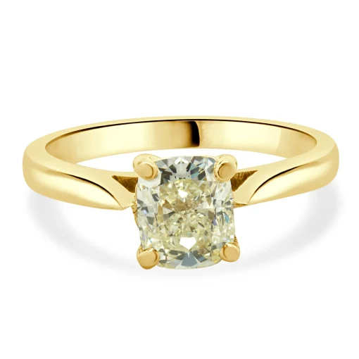 14 Karat Yellow Gold Cushion Cut Diamond Engagement Ring