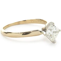 14 Karat Yellow Gold Cushion Cut Diamond Engagement Ring