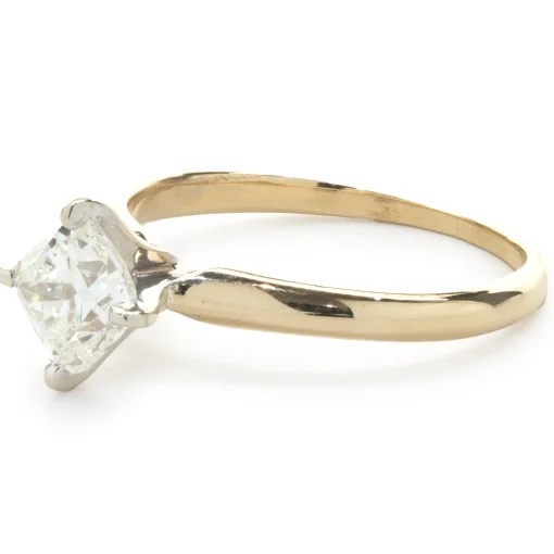 14 Karat Yellow Gold Cushion Cut Diamond Engagement Ring