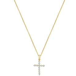 14 Karat Yellow Gold Diamond Cross Necklace
