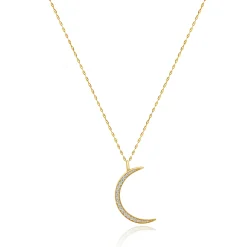 14 Karat Yellow Gold Diamond Crescent Moon Necklace