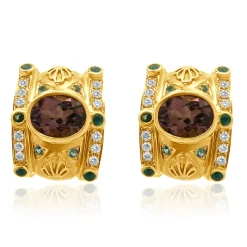 18 Karat Yellow Gold Diamond and Tourmaline Earrings