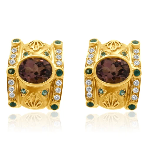18 Karat Yellow Gold Diamond and Tourmaline Earrings