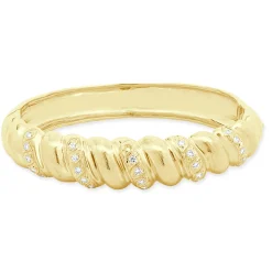 14 Karat Yellow Gold Diamond Scalloped Bangle Bracelet