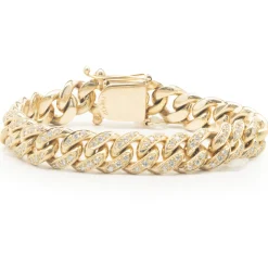 14 Karat Yellow Gold Diamond Cuban Link Bracelet