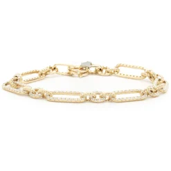 14 Karat Yellow Gold Diamond Oval Link Bracelet