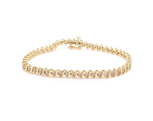 14 Karat Yellow Gold Diamond S Link Tennis Bracelet