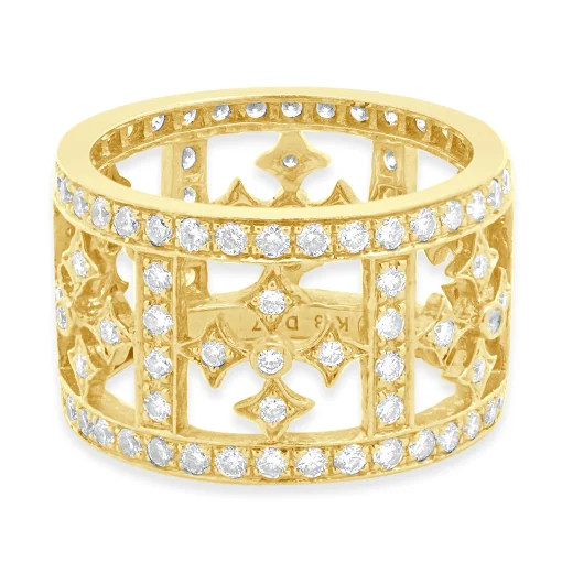 18 Karat Yellow Gold Diamond Cross Ring
