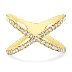 14 Karat Yellow Gold Diamond X Band