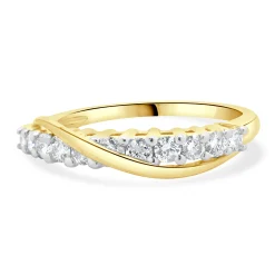14 Karat Yellow Gold Diamond Cross Over Bar Band