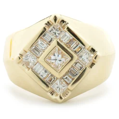 14 Karat Yellow Gold Diamond Signet Style Ring