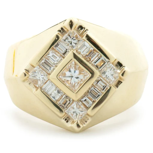 14 Karat Yellow Gold Diamond Signet Style Ring