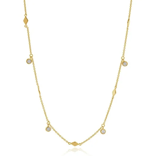 14 Karat Yellow Gold Diamond By The Yard Station Necklace