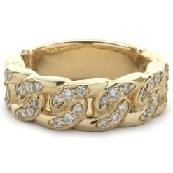 14 Karat Yellow Gold Diamond Cuban Link Ring