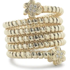 14 Karat Yellow Gold Diamond Flower Bead Stretch Ring