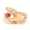 18 Karat Yellow Gold Diamond and Ruby Hand Ring