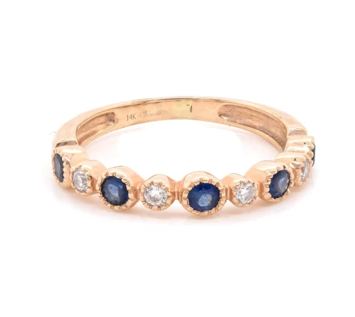 14 Karat Yellow Gold Diamond and Sapphire Band