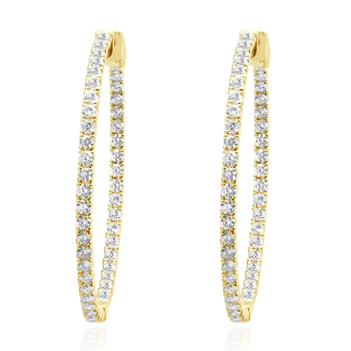 14 Karat Yellow Gold Diamond Inside Outside Hoop Earrings