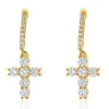 18 Karat Yellow Gold Diamond Cross Drop Earrings