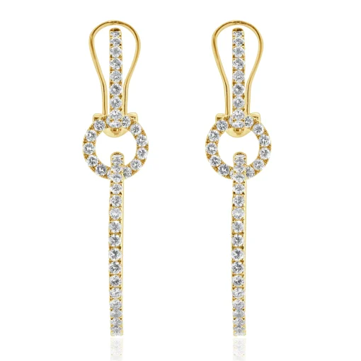 18 Karat Yellow Gold Diamond Circle Drop Earrings