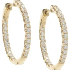 18 Karat Yellow Gold Diamond Inside Outside Hoop Earrings