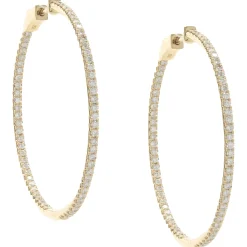 18 Karat Yellow Gold Diamond Inside Outside Hoop Earrings