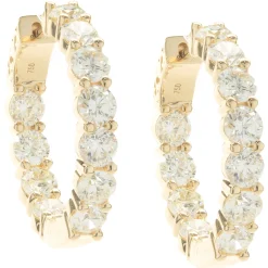 18 Karat Yellow Gold Diamond Inside Outside Hoop Earrings