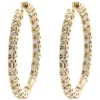 14 Karat Yellow Gold Diamond Inside Outside Hoop Earrings