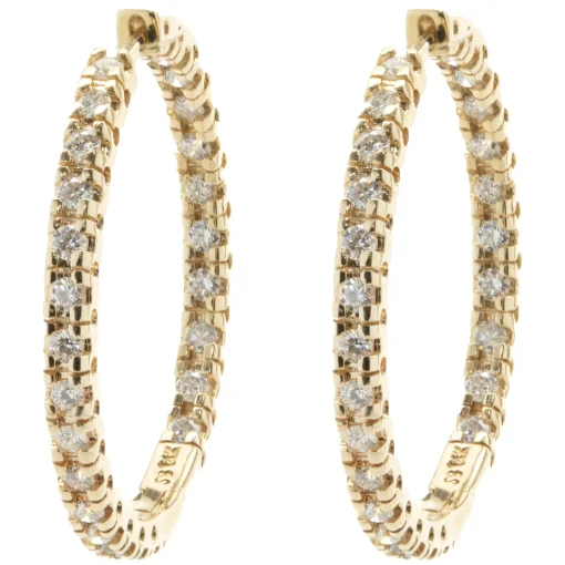 14 Karat Yellow Gold Diamond Inside Outside Hoop Earrings