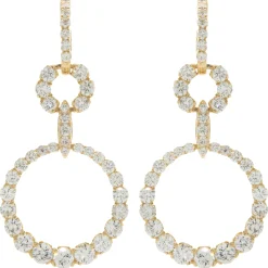 18 Karat Yellow Gold Diamond Circle Drop Earrings