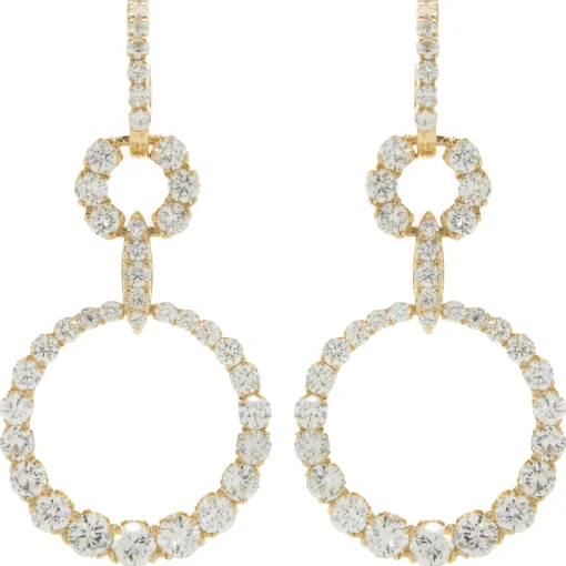 18 Karat Yellow Gold Diamond Circle Drop Earrings