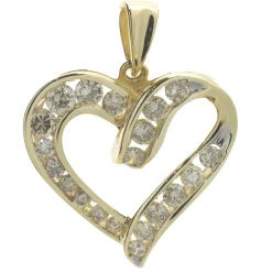 14 Karat Yellow Gold Diamond Channel Set Diamond Heart Pendant
