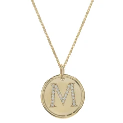 14 Karat Yellow Gold Diamond M Necklace