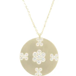 14 Karat Yellow Gold Diamond X&O Disc Necklace