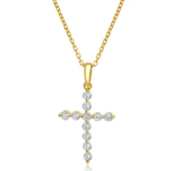 14 Karat Yellow Gold Diamond Cross Necklace