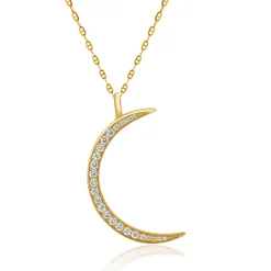 14 Karat Yellow Gold Diamond Crescent Moon Necklace