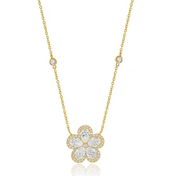 18 Karat Yellow Gold Diamond Flower Necklace