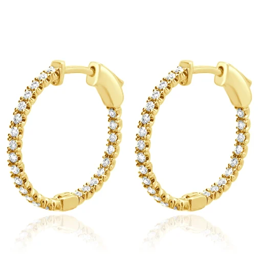 14 Karat Yellow Gold Diamond Inside Outside Hoop Earrings