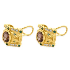18 Karat Yellow Gold Diamond and Tourmaline Earrings